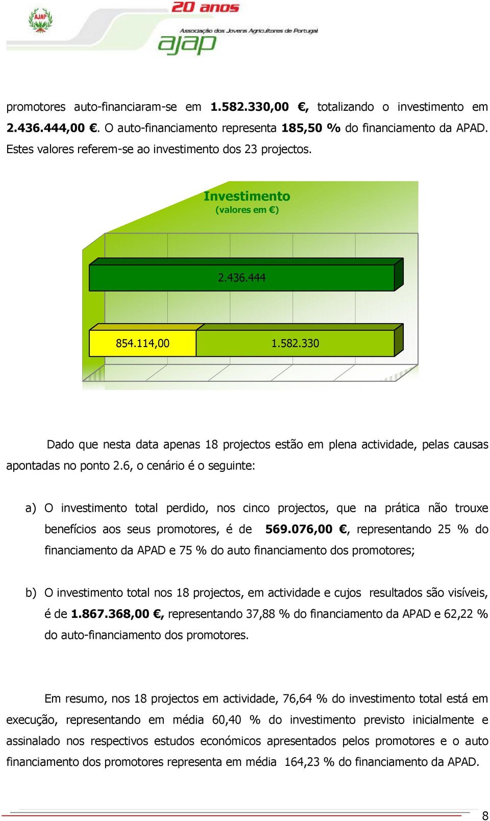 330 Dado que nesta data apenas 18 projectos estão em plena actividade, pelas causas apontadas no ponto 2.