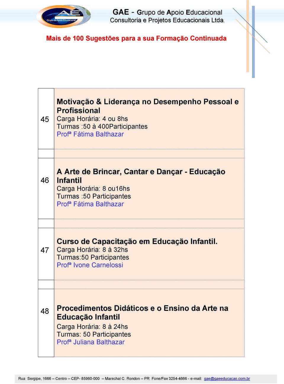 Profª Fátima Balthazar 47 Curso de Capacitação em Educação Infantil.