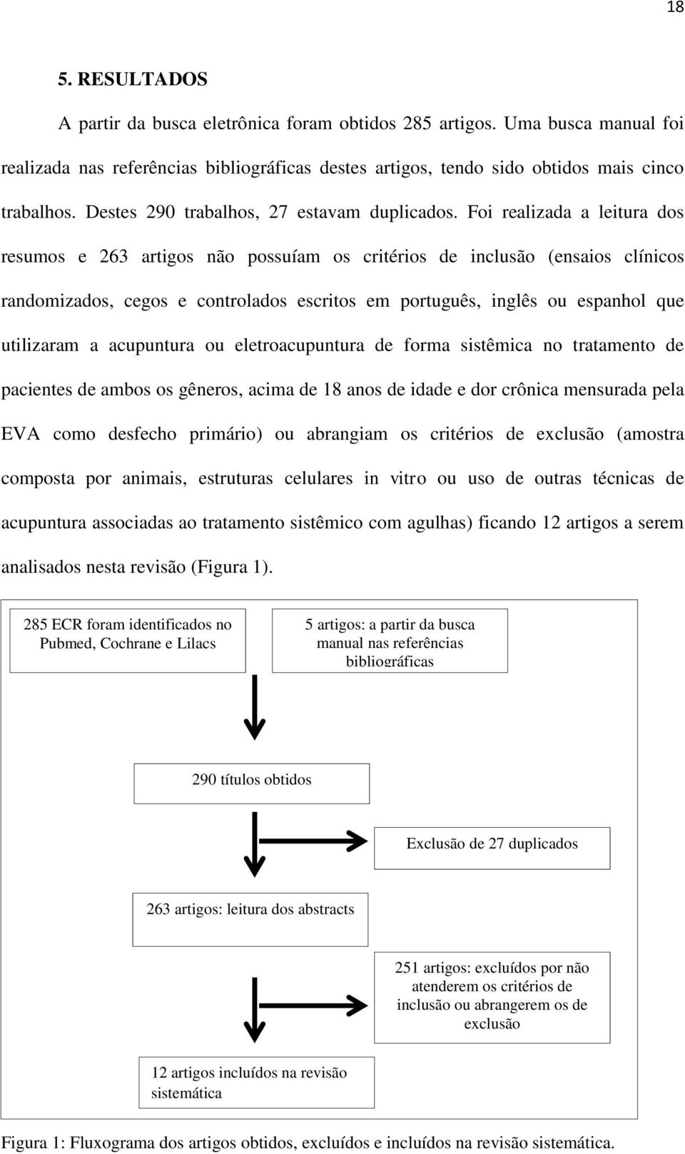 Foi realizada a leitura dos resumos e 263 artigos não possuíam os critérios de inclusão (ensaios clínicos randomizados, cegos e controlados escritos em português, inglês ou espanhol que utilizaram a