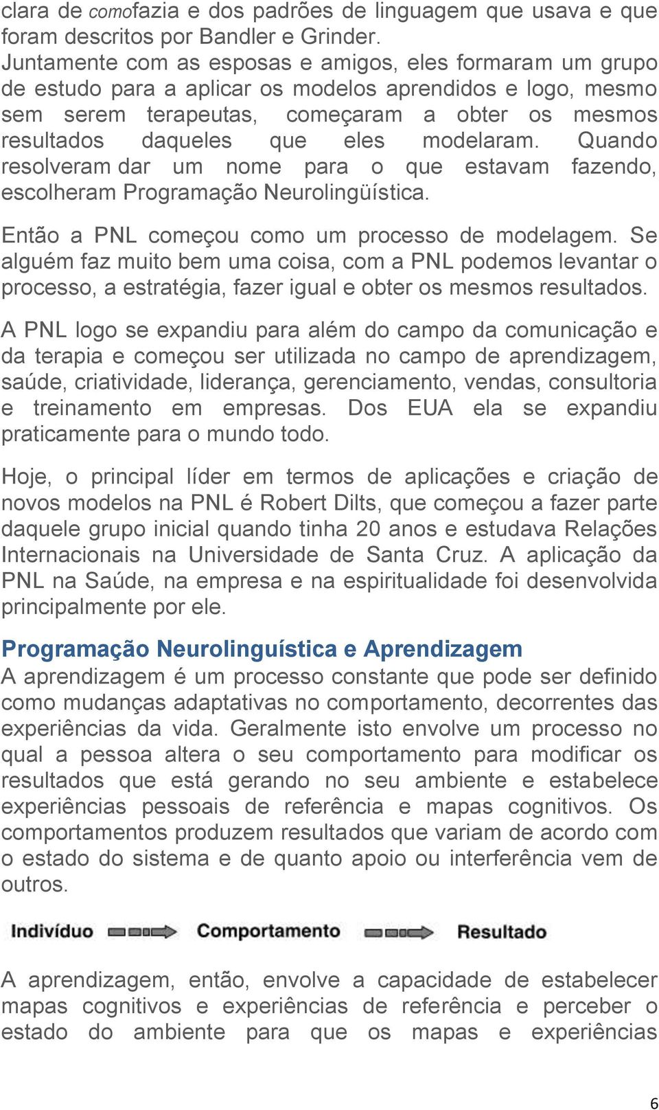 modelaram. Quando resolveram dar um nome para o que estavam fazendo, escolheram Programação Neurolingüística. Então a PNL começou como um processo de modelagem.