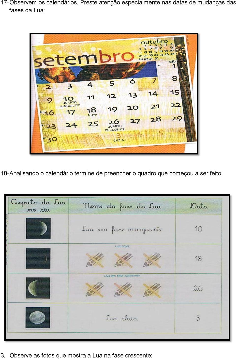 fases da Lua: 18- Analisando o calendário termine de