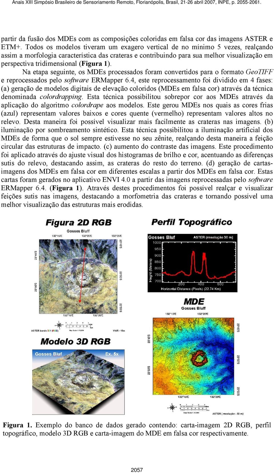 (Figura 1). Na etapa seguinte, os MDEs processados foram convertidos para o formato GeoTIFF e reprocessados pelo software ERMapper 6.