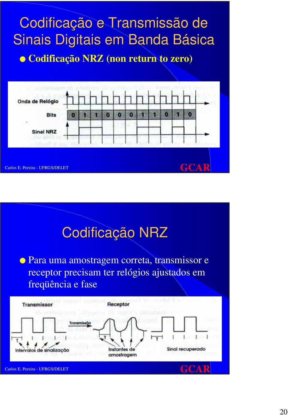 NRZ Para uma amostragem correta, transmissor e receptor