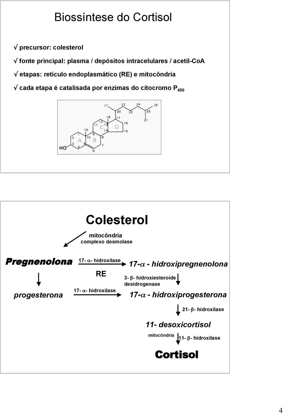 Colesterol mitocôndria complexo desmolase 17- α- hidroxilase RE 17- α- hidroxilase 17-α - hidroxipregnenolona 3- β-