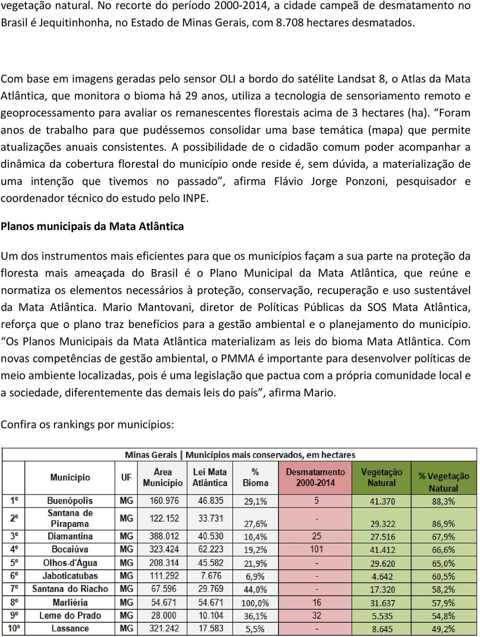 para avaliar os remanescentes florestais acima de 3 hectares (ha). Foram anos de trabalho para que pudéssemos consolidar uma base temática (mapa) que permite atualizações anuais consistentes.