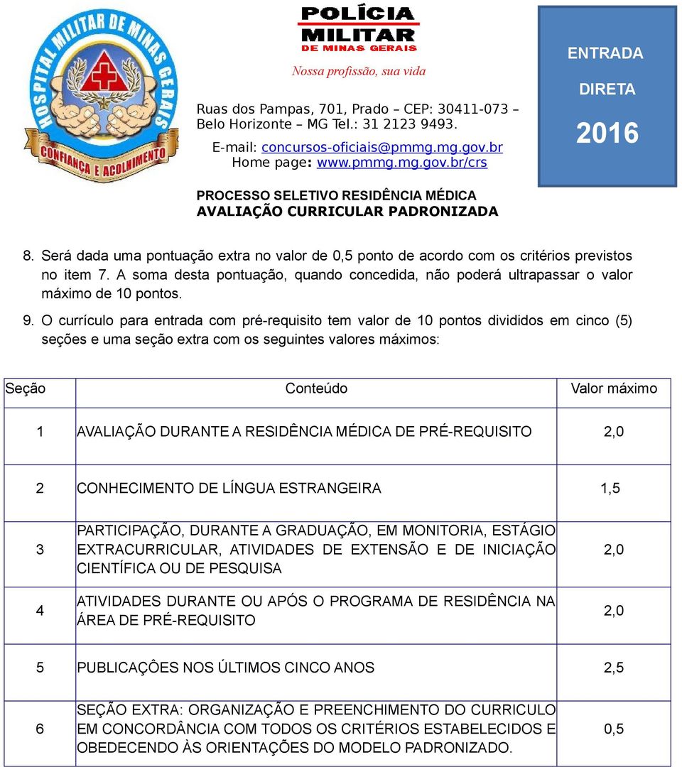 RESIDÊNCIA MÉDICA DE PRÉ-REQUISITO 2,0 2 CONHECIMENTO DE LÍNGUA ESTRANGEIRA 1,5 3 4 PARTICIPAÇÃO, DURANTE A GRADUAÇÃO, EM MONITORIA, ESTÁGIO EXTRACURRICULAR, ATIVIDADES DE EXTENSÃO E DE INICIAÇÃO