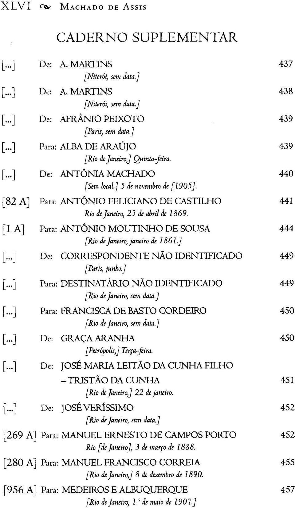 [82 A] Para: ANTONIO FELICIANO DE CASTILHO 441 Rio de Janeiro, 23 de abril de 1869. [I A] Para: ANTÔNIO MOUTINHO DE SOUSA 444 [Rio de Janeiro, janeiro de 1861] [.