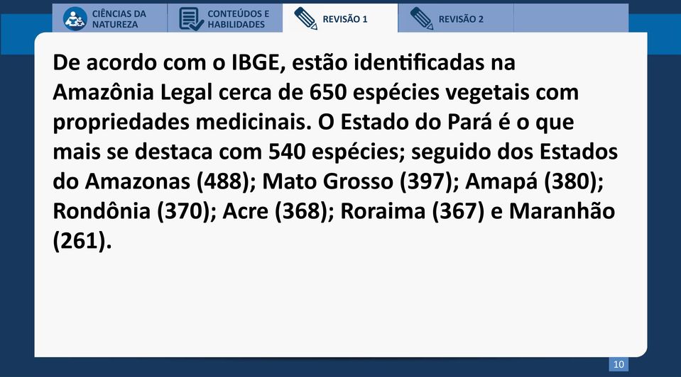 O Estado do Pará é o que mais se destaca com 540 espécies; seguido dos