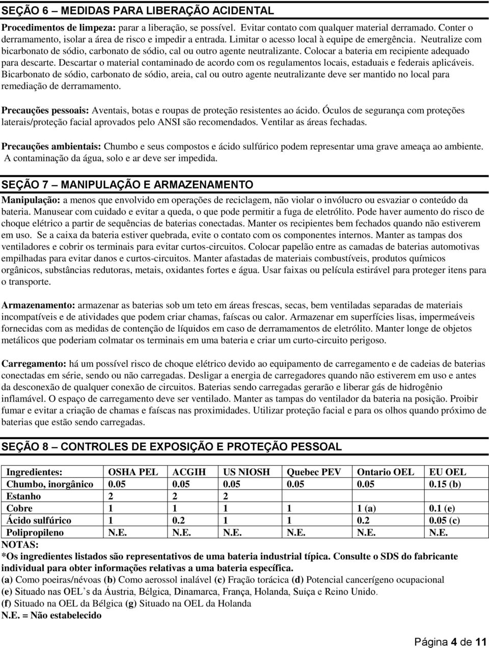 Neutralize com bicarbonato de sódio, carbonato de sódio, cal ou outro agente neutralizante. Colocar a bateria em recipiente adequado para descarte.