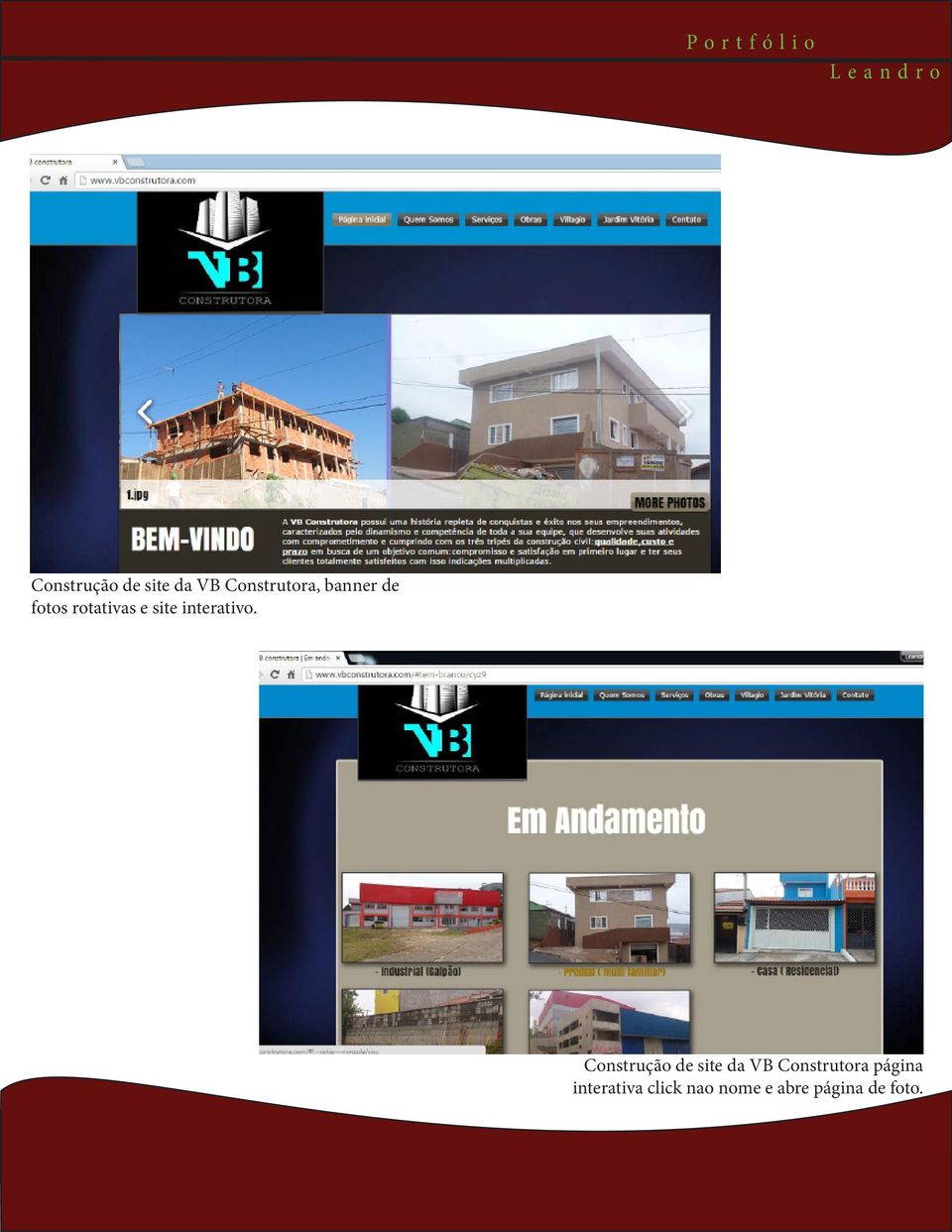 Construção de site da VB Construtora página