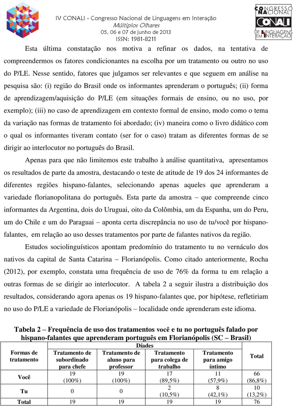 P/LE (em situações formais de ensino, ou no uso, por exemplo); (iii) no caso de aprendizagem em contexto formal de ensino, modo como o tema da variação nas formas de tratamento foi abordado; (iv)