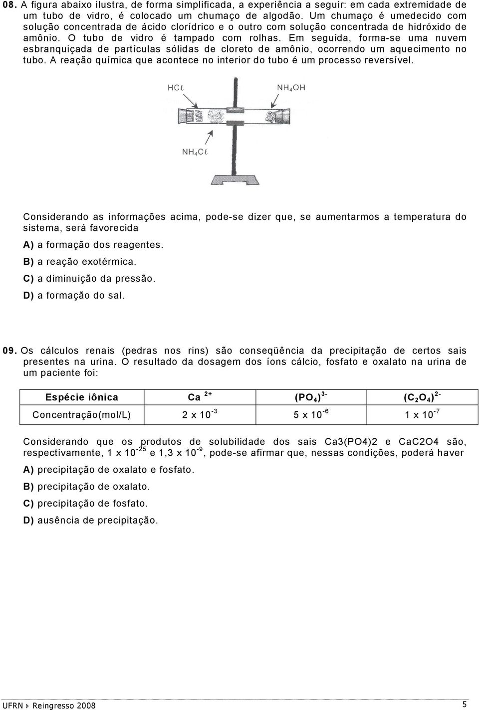 Em seguida, forma-se uma nuvem esbranquiçada de partículas sólidas de cloreto de amônio, ocorrendo um aquecimento no tubo. A reação química que acontece no interior do tubo é um processo reversível.