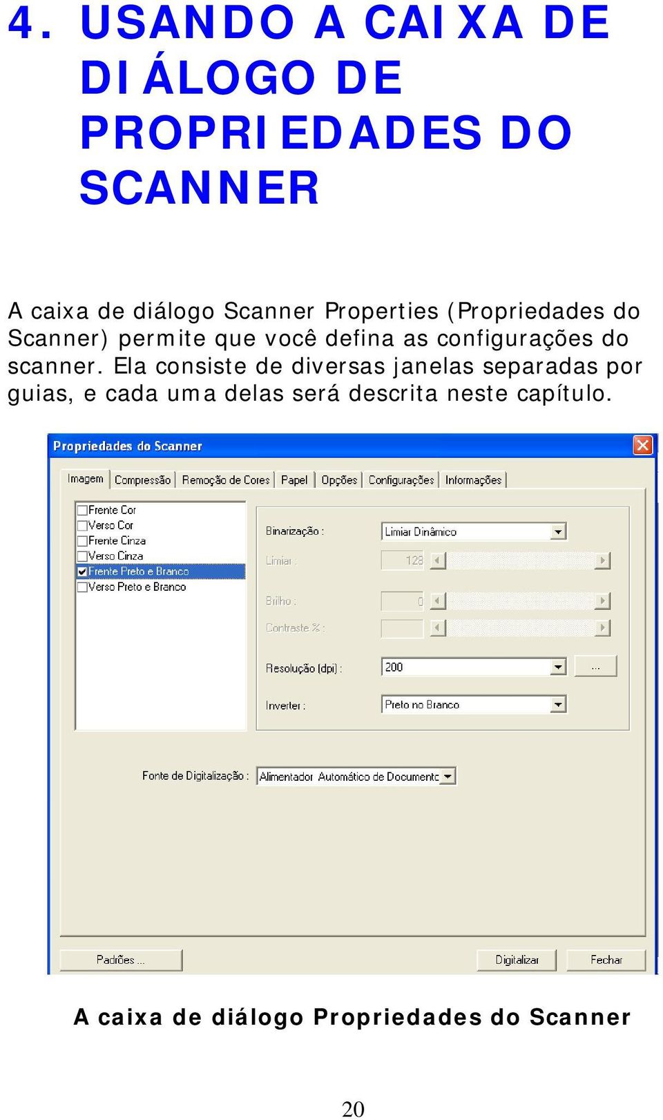 configurações do scanner.