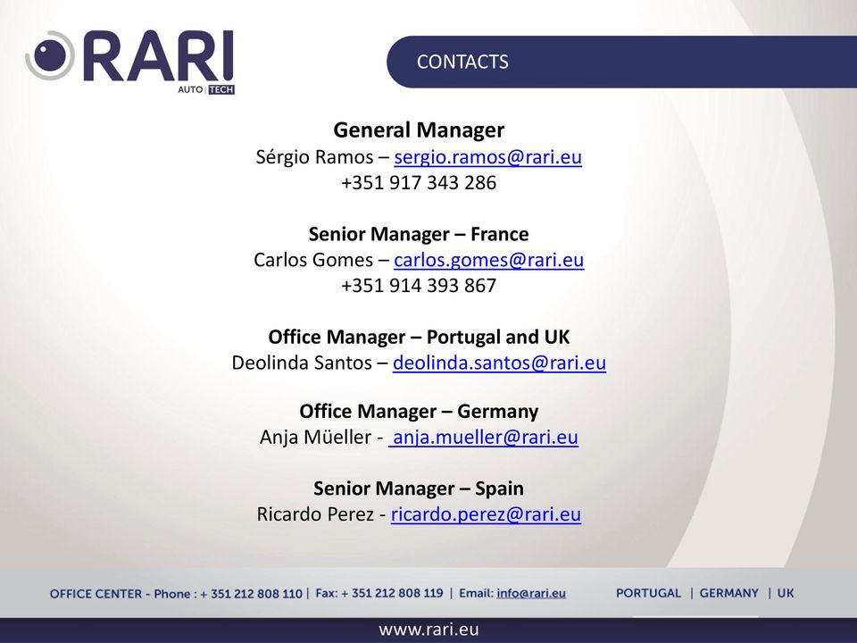 eu +351 914 393 867 Office Manager Portugal and UK Deolinda Santos deolinda.