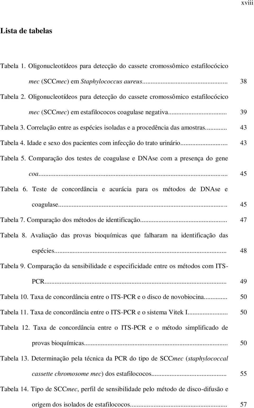 Correlação entre as espécies isoladas e a procedência das amostras... 43 Tabela 4. Idade e sexo dos pacientes com infecção do trato urinário... 43 Tabela 5.