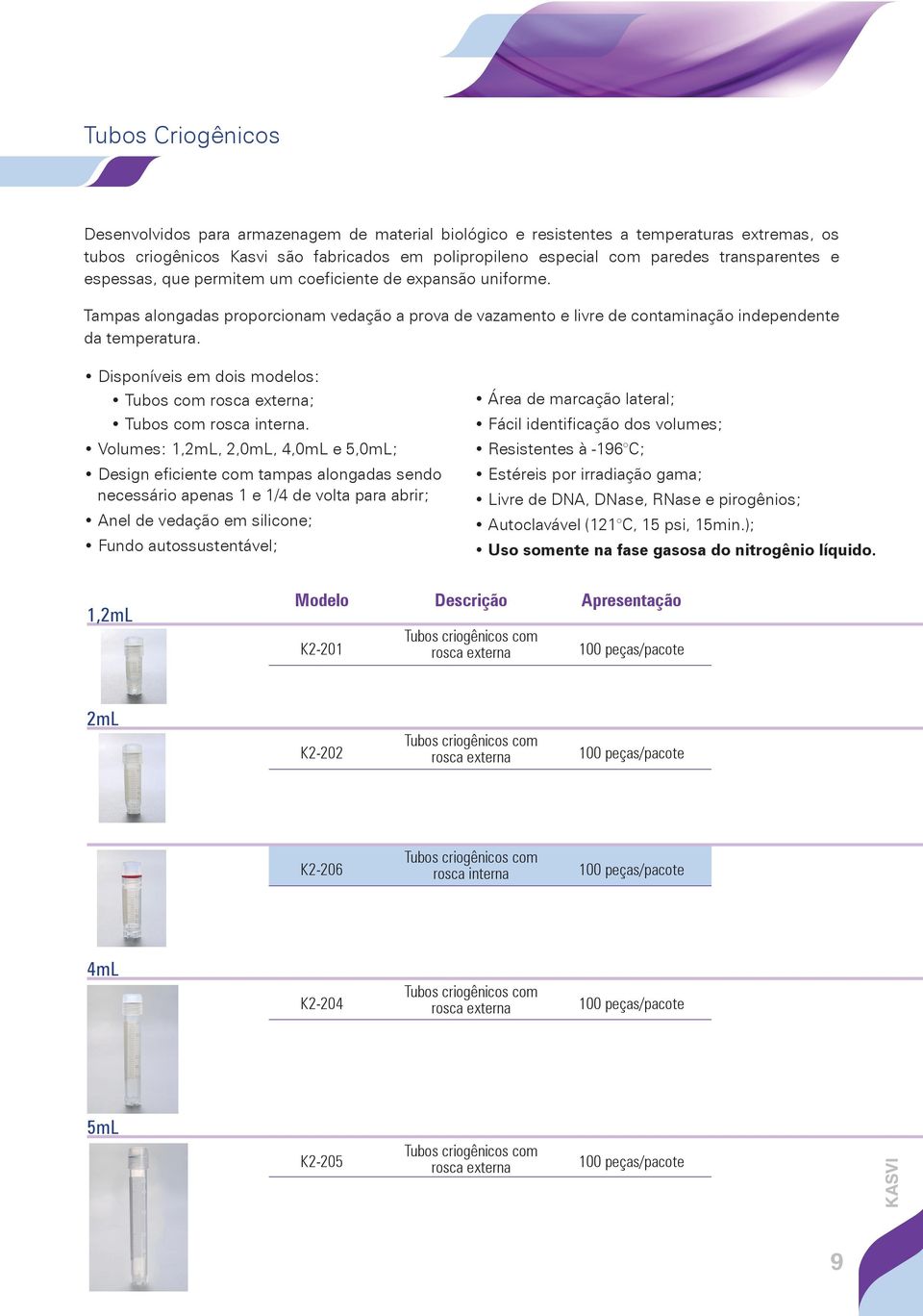 Disponíveis em dois modelos: Tubos com rosca externa; Tubos com rosca interna.