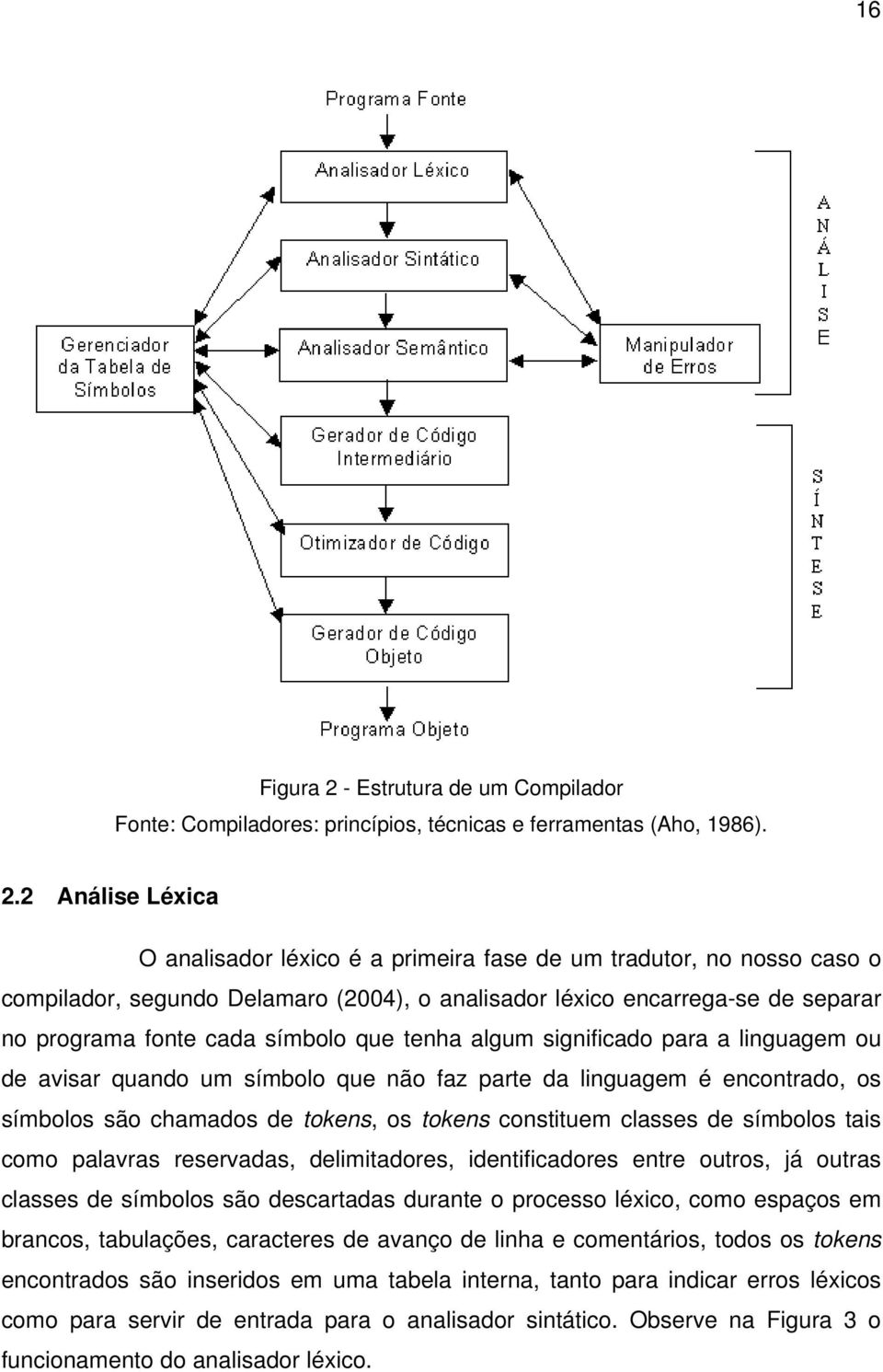 2 Análise Léxica O analisador léxico é a primeira fase de um tradutor, no nosso caso o compilador, segundo Delamaro (2004), o analisador léxico encarrega-se de separar no programa fonte cada símbolo