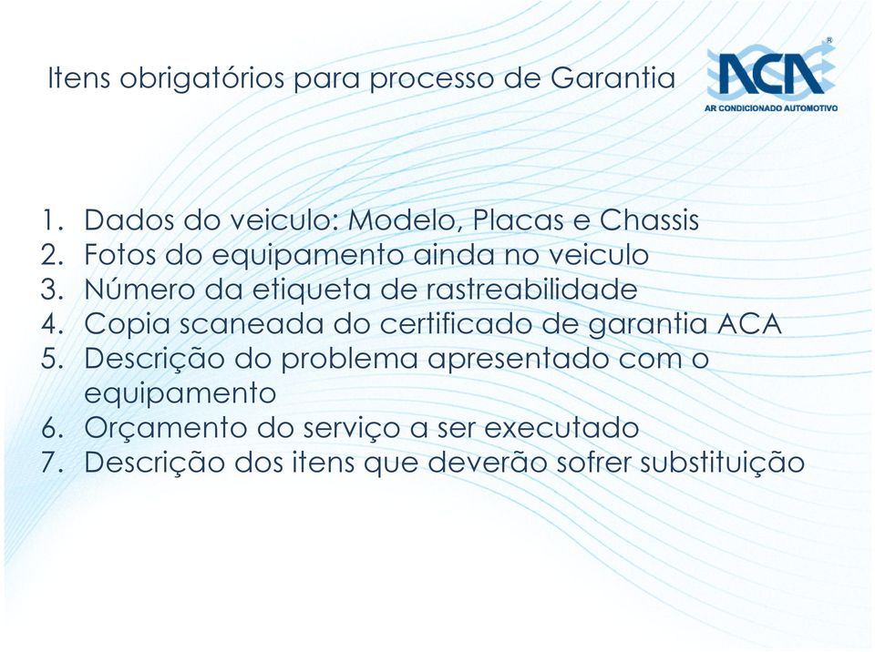 Copia scaneada do certificado de garantia ACA 5.