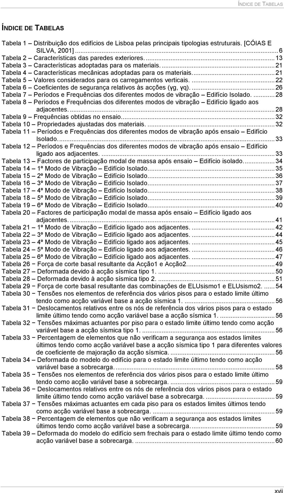 ...22 Tabela 6 Coeficientes de segurança relativos às acções (γg, γq)....26 Tabela 7 Períodos e Frequências dos diferentes modos de vibração Edifício Isolado.