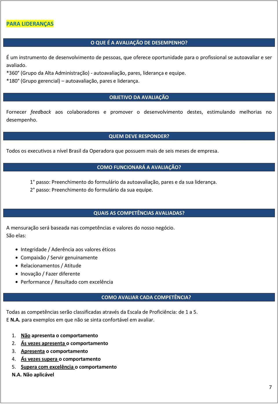 OBJETIVO DA AVALIAÇÃO Fornecer feedback aos colaboradores e promover o desenvolvimento destes, estimulando melhorias no desempenho. QUEM DEVE RESPONDER?