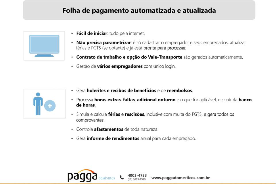 Contrato de trabalho e opção do Vale- Transporte são gerados automaticamente. Gestão de vários empregadores com único login.