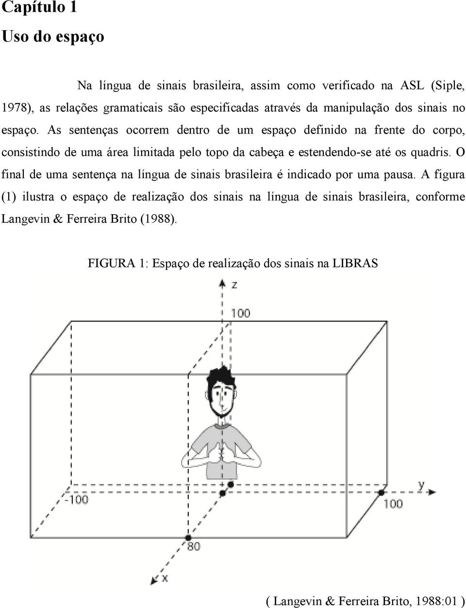 As sentenças ocorrem dentro de um espaço definido na frente do corpo, consistindo de uma área limitada pelo topo da cabeça e estendendo-se até os quadris.