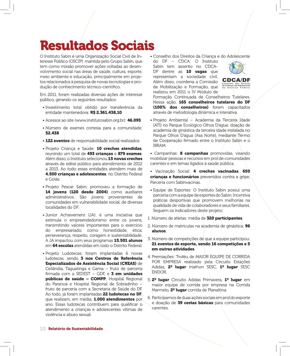 Em 2011, foram realizadas diversas ações de interesse público, gerando os seguintes resultados: Investimento total obtido por transferência da entidade mantenedora: R$ 2.361.