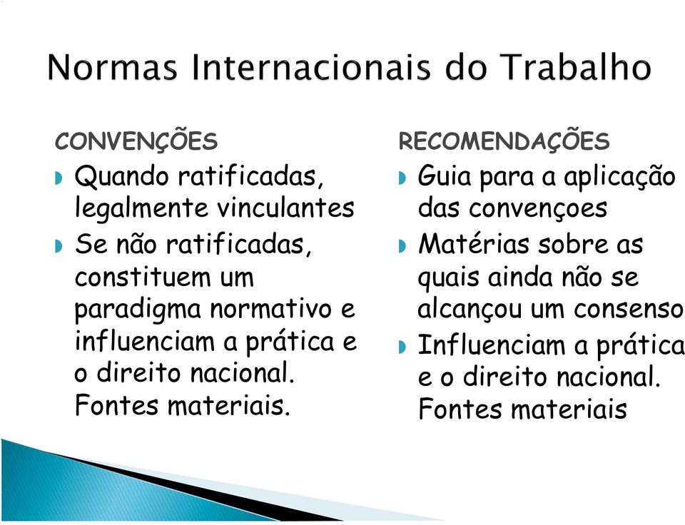 RECOMENDAÇÕES Guia para a aplicação das convençoes Matérias sobre as quais ainda não