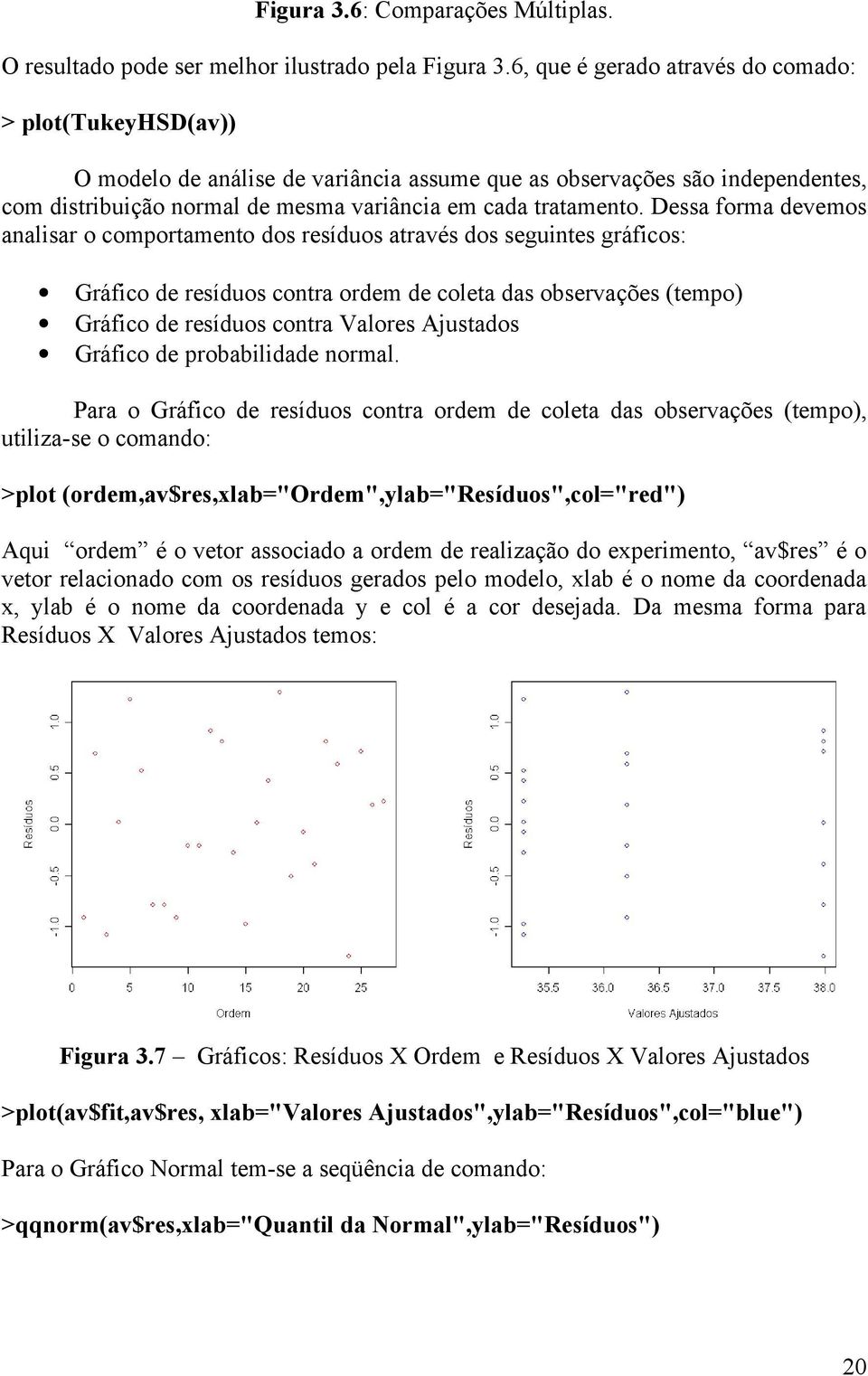 Dessa forma devemos analisar o comportamento dos resíduos através dos seguintes gráficos: Gráfico de resíduos contra ordem de coleta das observações (tempo) Gráfico de resíduos contra Valores