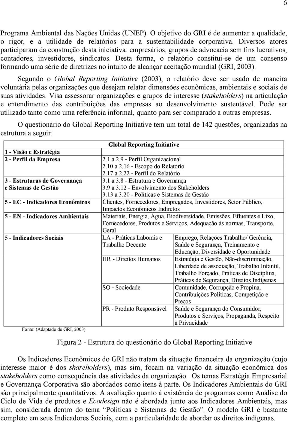 Desta forma, o relatório constitui-se de um consenso formando uma série de diretrizes no intuito de alcançar aceitação mundial (GRI, 2003).