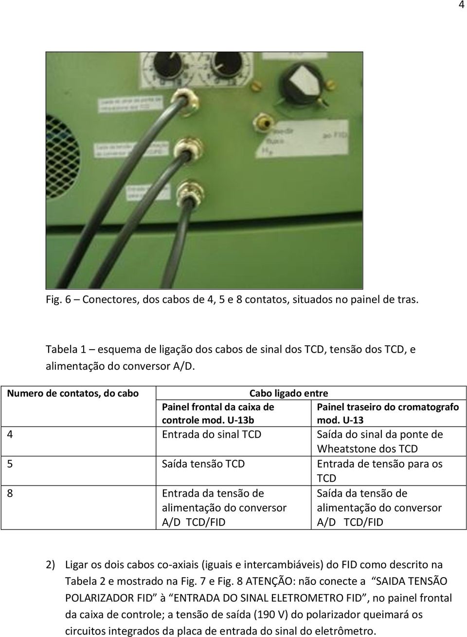 U-13 4 Entrada do sinal TCD Saída do sinal da ponte de Wheatstone dos TCD 5 Saída tensão TCD Entrada de tensão para os TCD 8 Entrada da tensão de alimentação do conversor A/D TCD/FID Saída da tensão