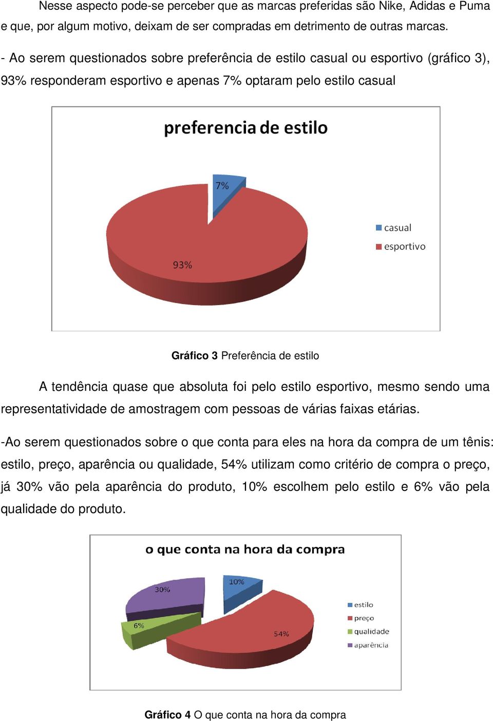 quase que absoluta foi pelo estilo esportivo, mesmo sendo uma representatividade de amostragem com pessoas de várias faixas etárias.