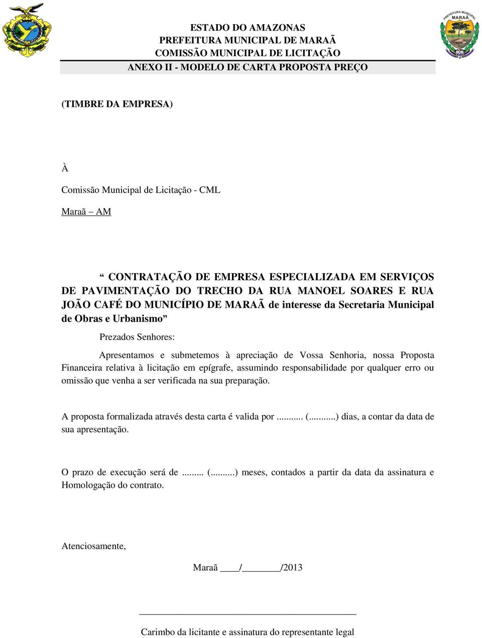 Financeira relativa à licitação em epígrafe, assumindo responsabilidade por qualquer erro ou omissão que venha a ser verificada na sua preparação.