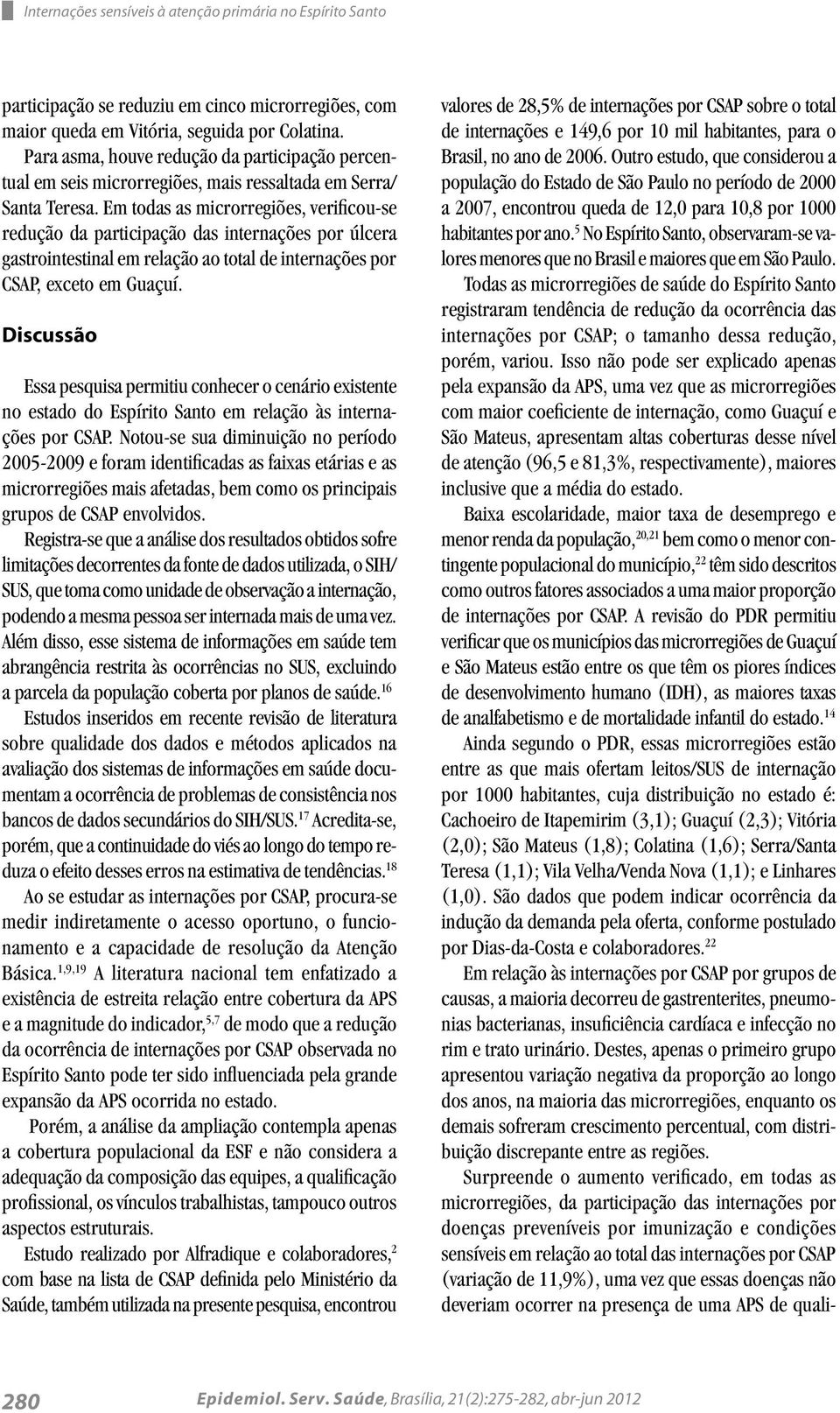 Em todas as microrregiões, verificou-se redução da participação das internações por úlcera gastrointestinal em relação ao total de internações por CSAP, exceto em Guaçuí.