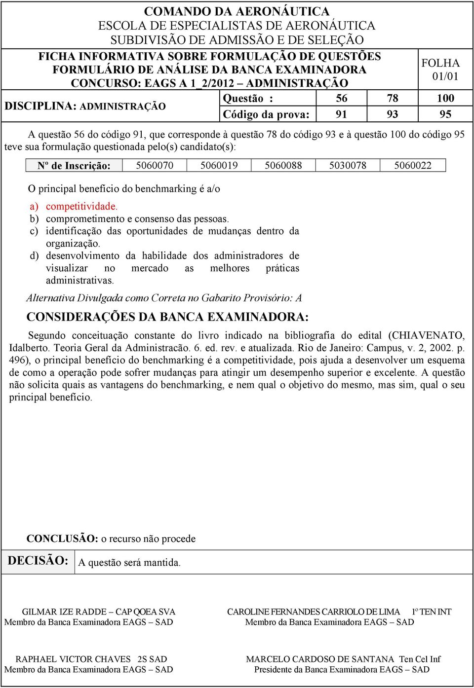 d) desenvolvimento da habilidade dos administradores de visualizar no mercado as melhores práticas administrativas.