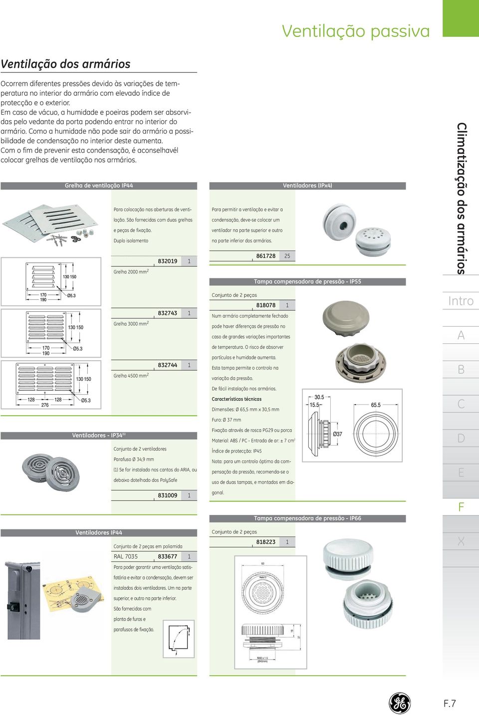 83209 86728 Grelha 2000 mm2 limatização dos armários Ocorrem diferentes pressões devido às variações de temperatura no interior do armário com elevado índice de protecção e o exterior.