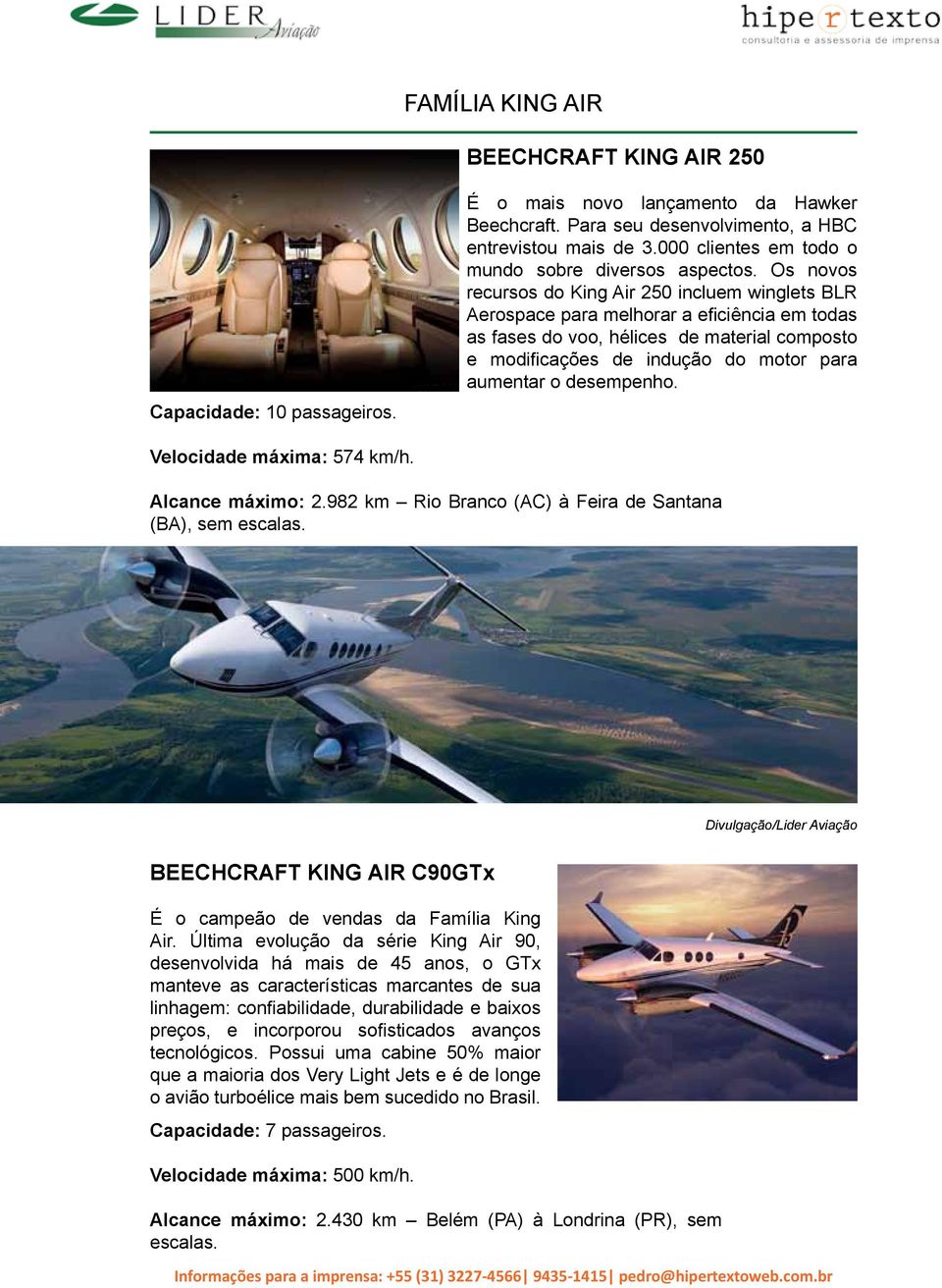 Os novos recursos do King Air 250 incluem winglets BLR Aerospace para melhorar a eficiência em todas as fases do voo, hélices de material composto e modificações de indução do motor para aumentar o