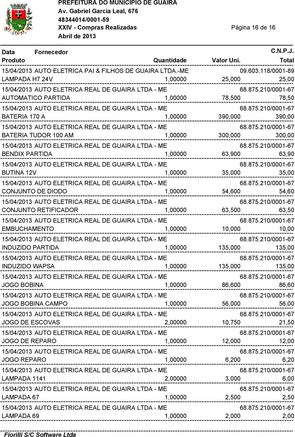 63,900 63,90 BUTINA 12V 1,00000 35,000 35,00 CONJUNTO DE DIODO 1,00000 54,600 54,60 CONJUNTO RETIFICADOR 1,00000 63,500 63,50 EMBUCHAMENTO 1,00000 10,000 10,00 INDUZIDO PARTIDA 1,00000 135,000