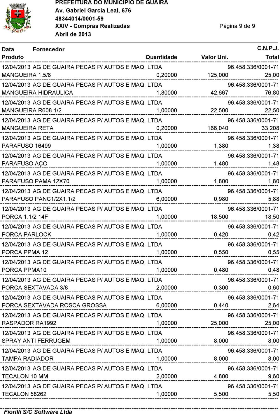 1,38 PARAFUSO AÇO 1,00000 1,480 1,48 PARAFUSO PAMA 12X70 1,00000 1,800 1,80 PARAFUSO PANC1/2X1.1/2 6,00000 0,980 5,88 PORCA 1.