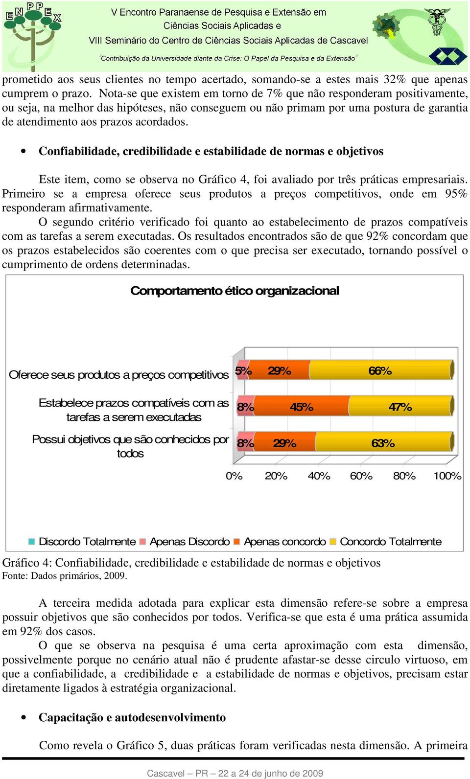 Confiabilidade, credibilidade e estabilidade de normas e objetivos Este item, como se observa no Gráfico 4, foi avaliado por três práticas empresariais.