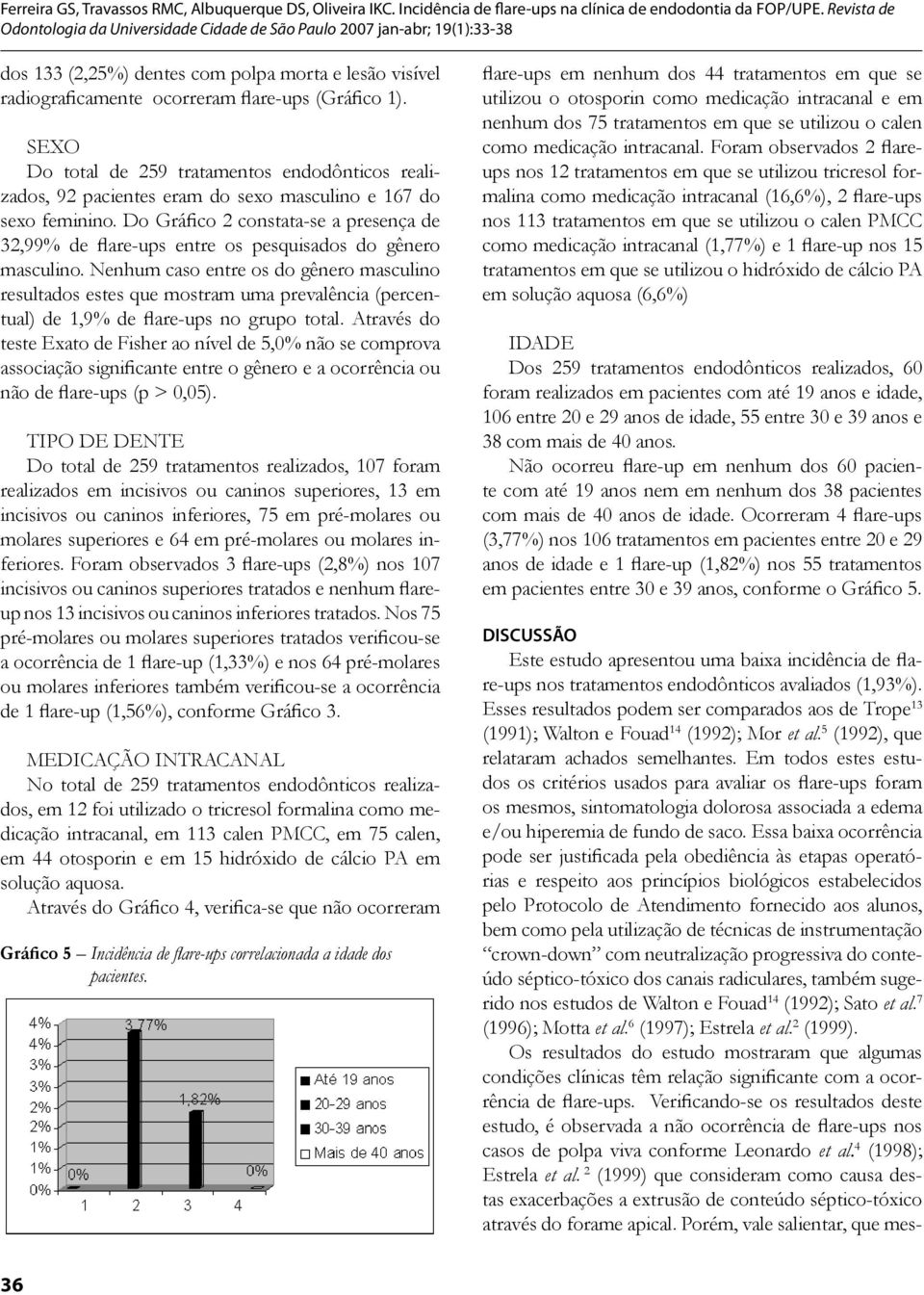 Do Gráfico 2 constata-se a presença de 32,99% de flare-ups entre os pesquisados do gênero masculino.