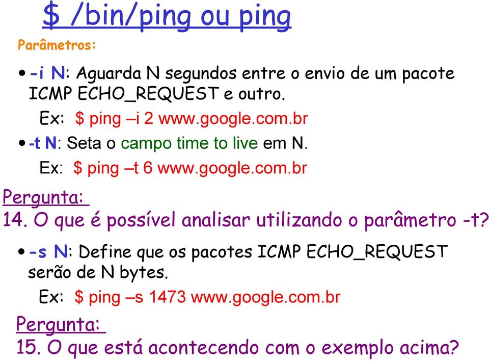 O que é possível analisar utilizando o parâmetro -t?