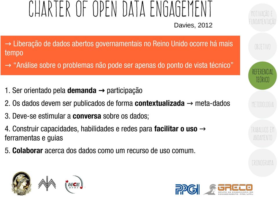 Ser orientado pela demanda participação 2. Os dados devem ser publicados de forma contextualizada meta-dados 3.