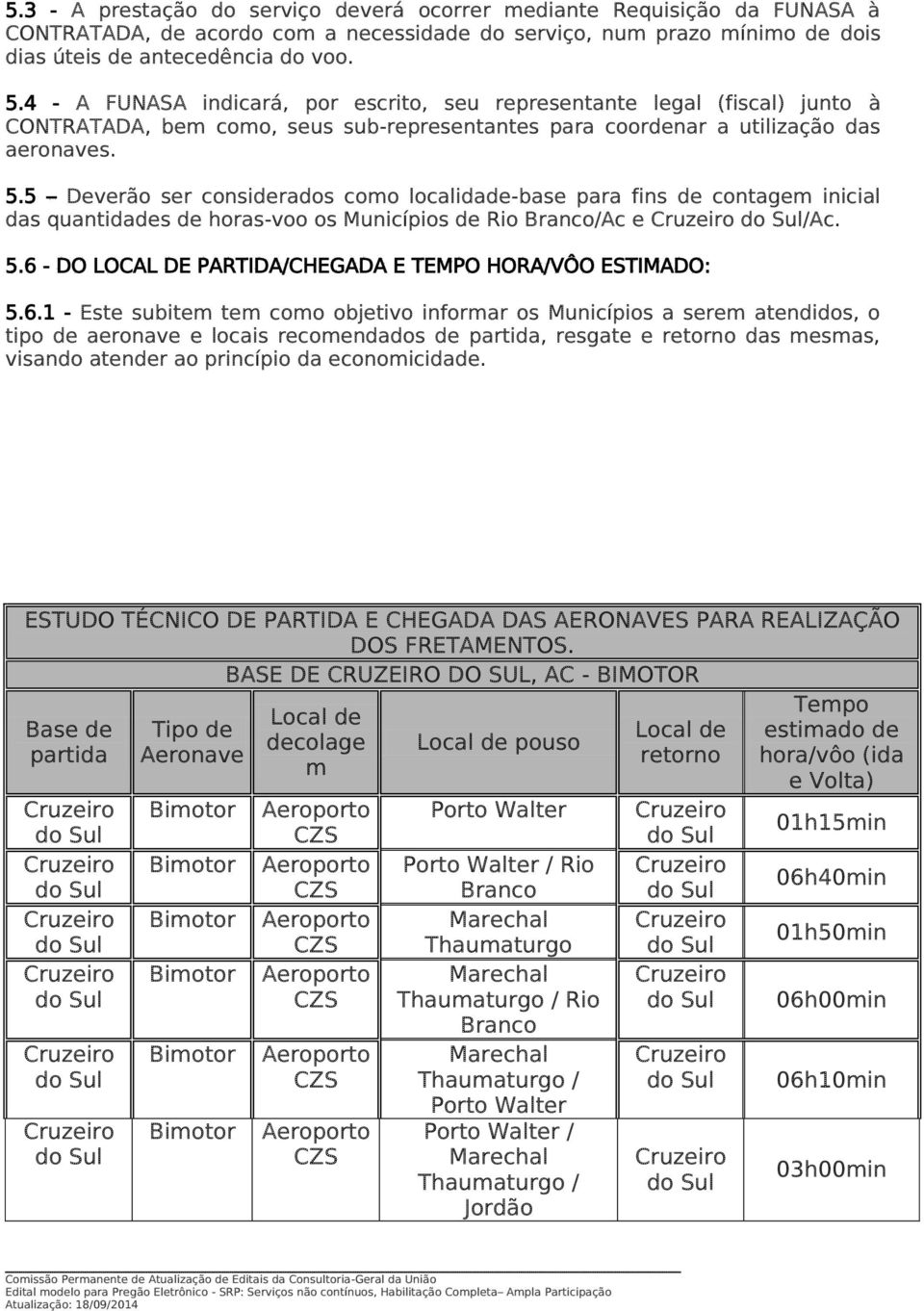 5 Deverão ser considerados como localidade-base para fins de contagem inicial das quantidades de horas-voo os Municípios de Rio Branco/Ac e Cruzeiro do Sul/Ac. 5.