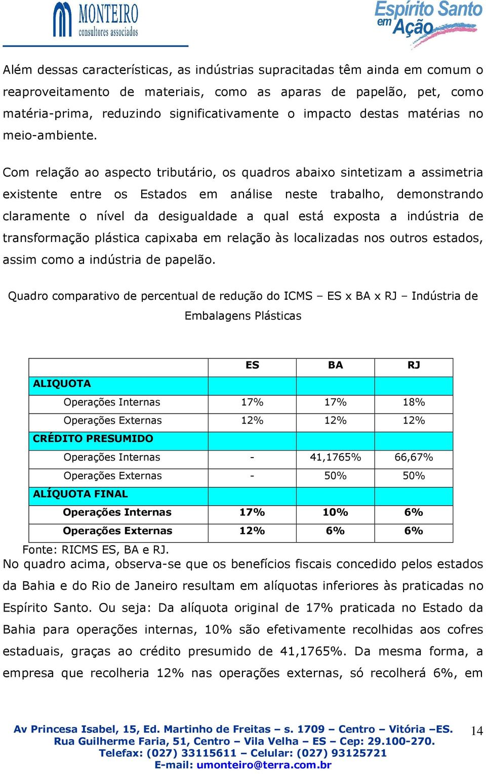 Com relação ao aspecto tributário, os quadros abaixo sintetizam a assimetria existente entre os Estados em análise neste trabalho, demonstrando claramente o nível da desigualdade a qual está exposta