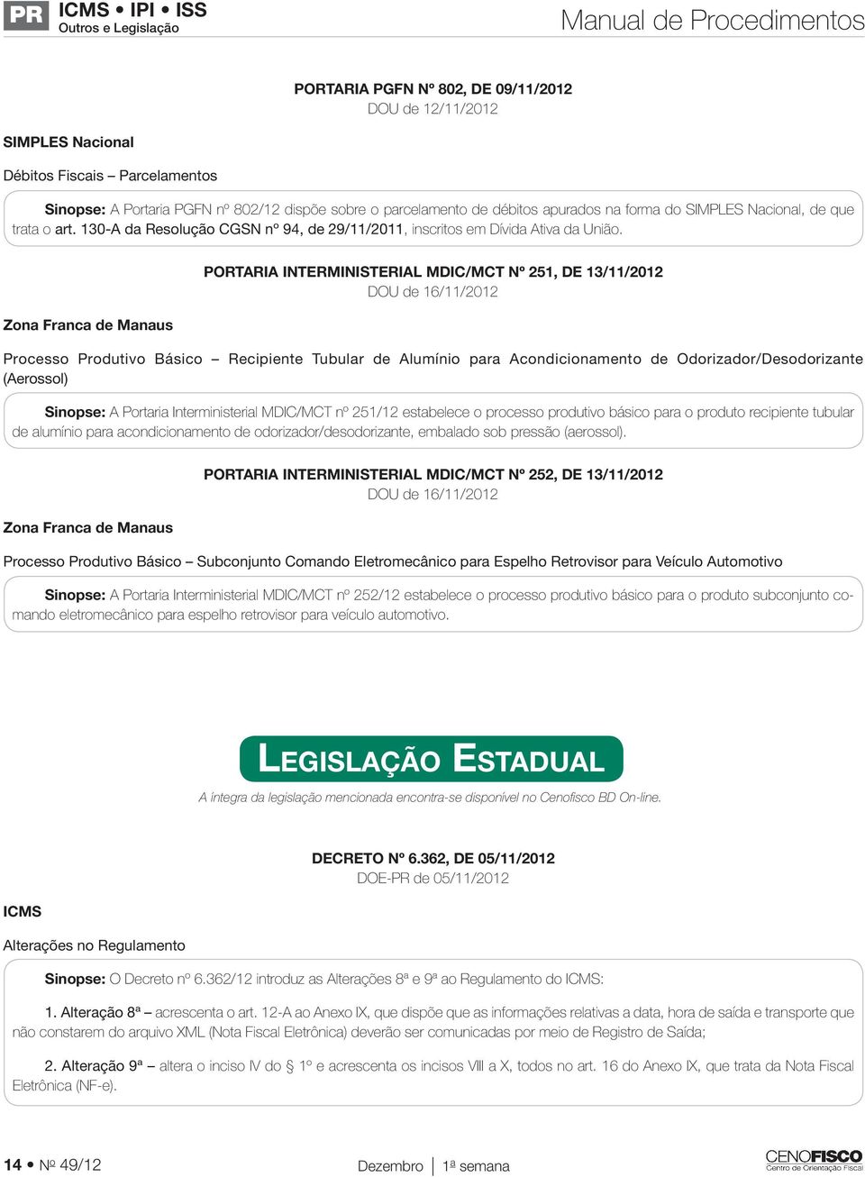 Zona Franca de Manaus PORTARIA INTERMINISTERIAL MDIC/MCT Nº 251, DE 13/11/2012 DOU de 16/11/2012 Processo Produtivo Básico Recipiente Tubular de Alumínio para Acondicionamento de