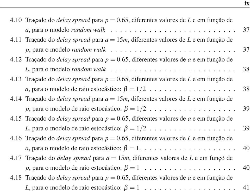 65, diferentes valores de a e em função de L, para o modelo random walk.......................... 38 4.13 Traçado do delay spread para p = 0.