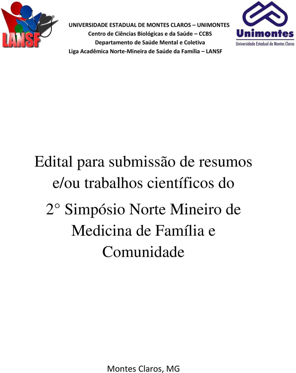 de Saúde da Família LANSF Edital para submissão de resumos e/ou trabalhos
