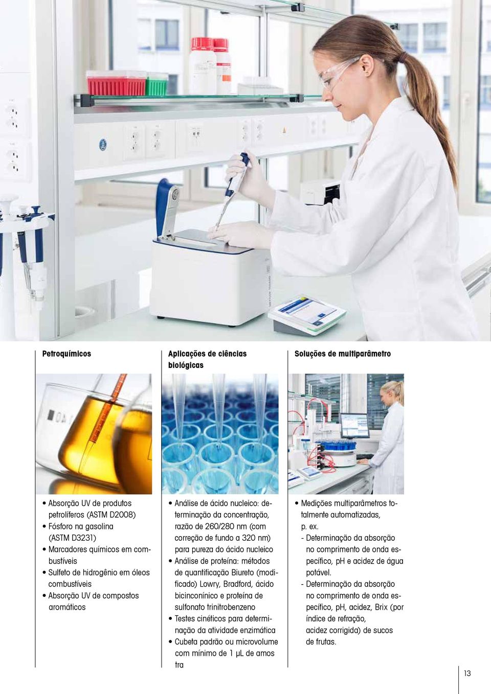 pureza do ácido nucleico Análise de proteína: métodos de quantificação Biureto (modificado) Lowry, Bradford, ácido bicinconínico e proteína de sulfonato trinitrobenzeno Testes cinéticos para