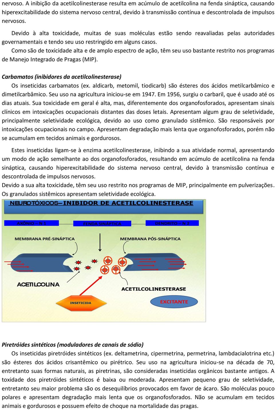 impulsos nervosos. Devido à alta toxicidade, muitas de suas moléculas estão sendo reavaliadas pelas autoridades governamentais e tendo seu uso restringido em alguns casos.